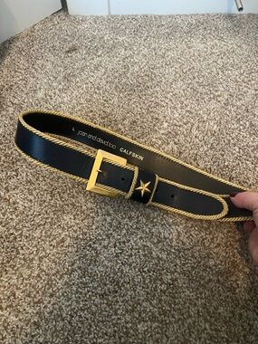 vintage Joan and David calfskin leather belt with cord trim and star